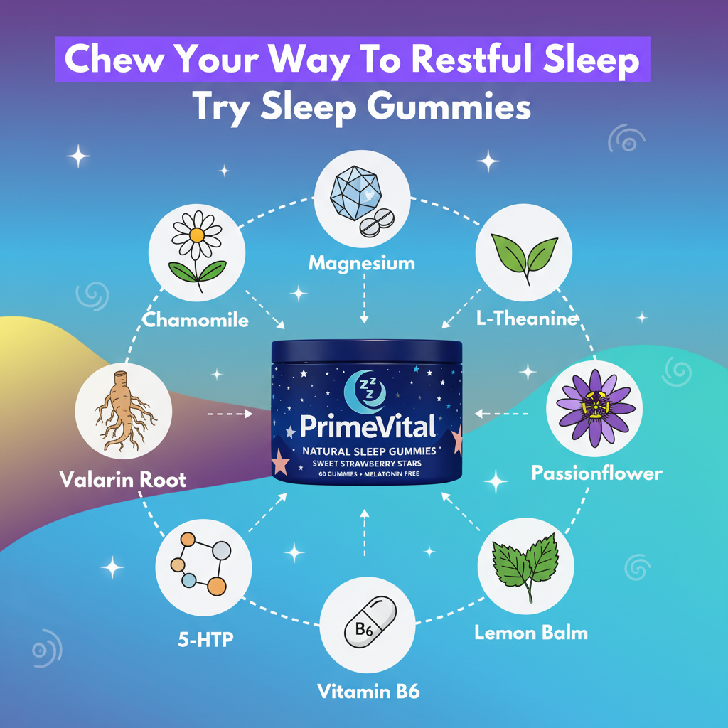 Sleep Gummies Ingredient Showcase with Product